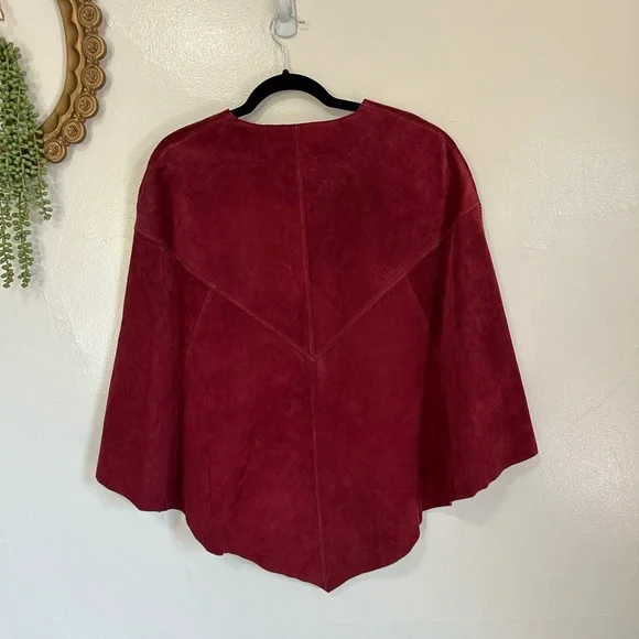 Vintage Dialogue Red Genuine Suede Cape, Boho, 70s Style, Festival - Picture 5 of 11
